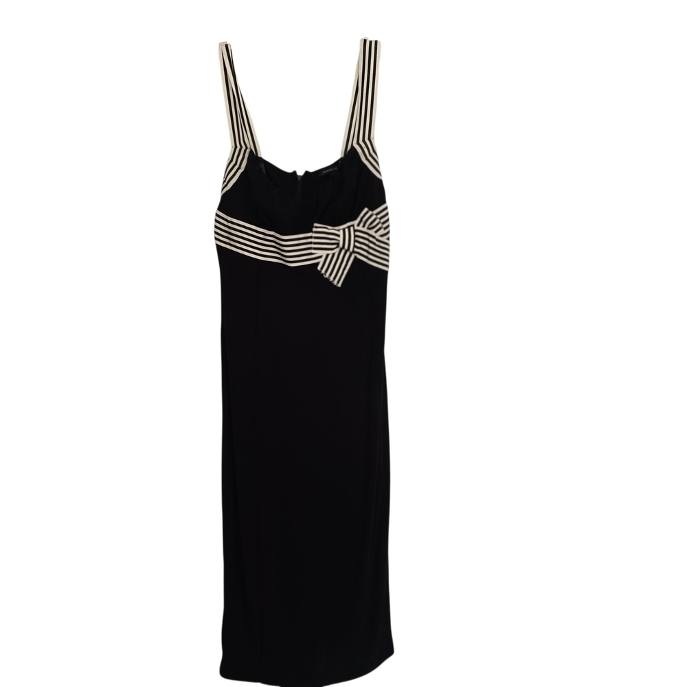 Banana Republic Black and White Stripe Ribbon Midi Dress